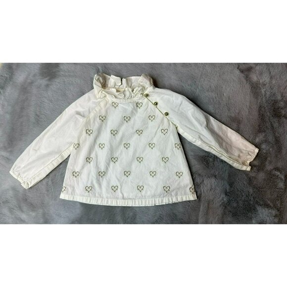 Janie and Jack Baby Girls 18-24 Months White High Neck Heart Embroidered LS Cott - Picture 1 of 11